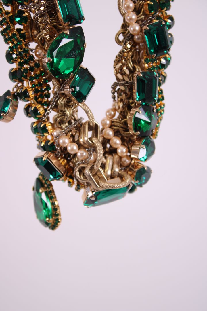 Dolce & Gabbana Costume Crystal/ Pearl Embellished Necklace Emerald Green