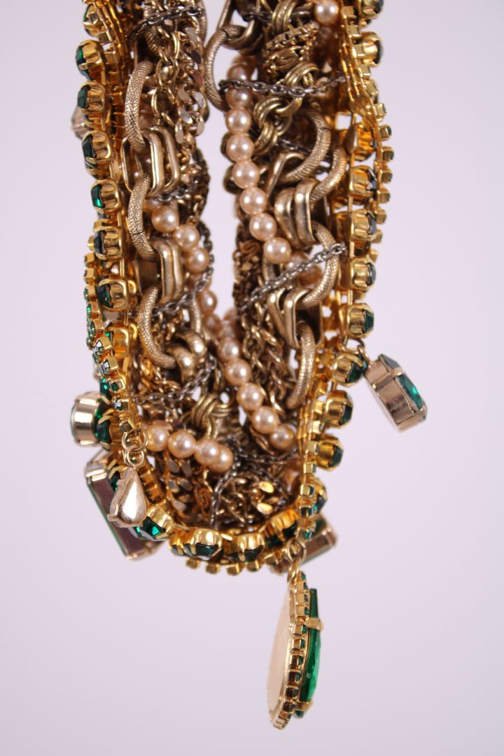 Dolce & Gabbana Costume Crystal/ Pearl Embellished Necklace Emerald Green