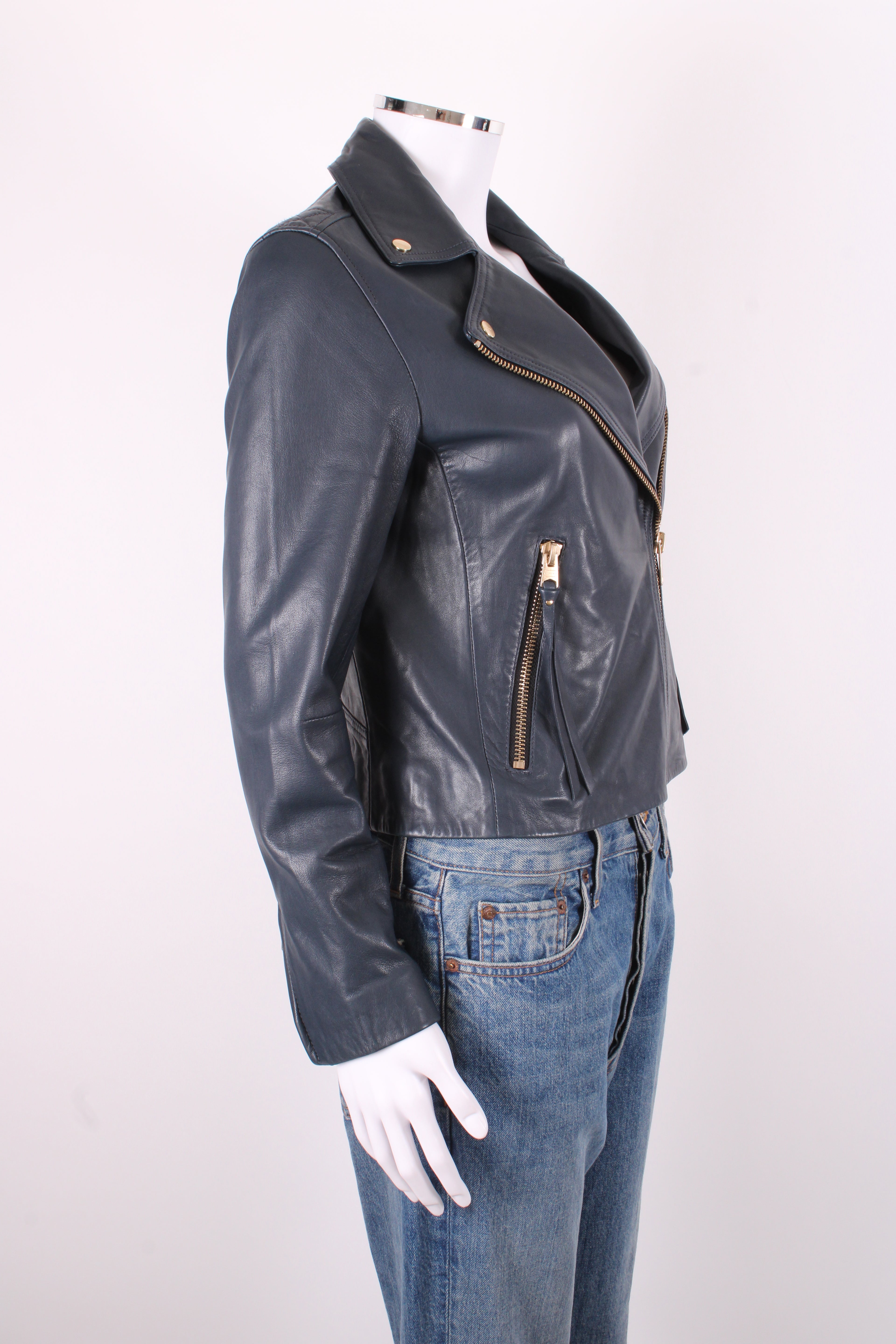 All Saints Leather Jacket Navy 6