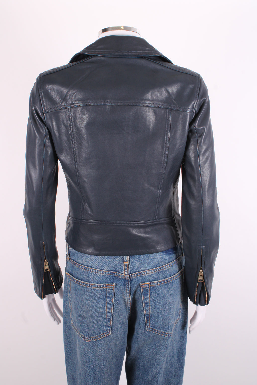 All Saints Leather Jacket Navy 6