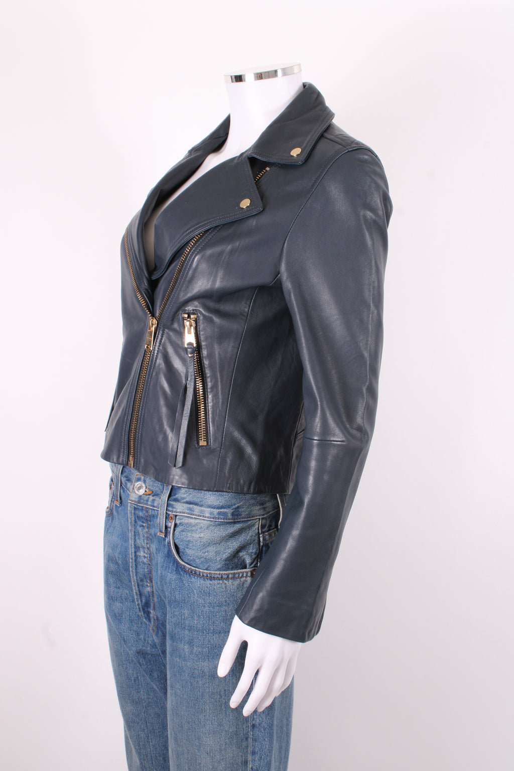 All Saints Leather Jacket Navy 6