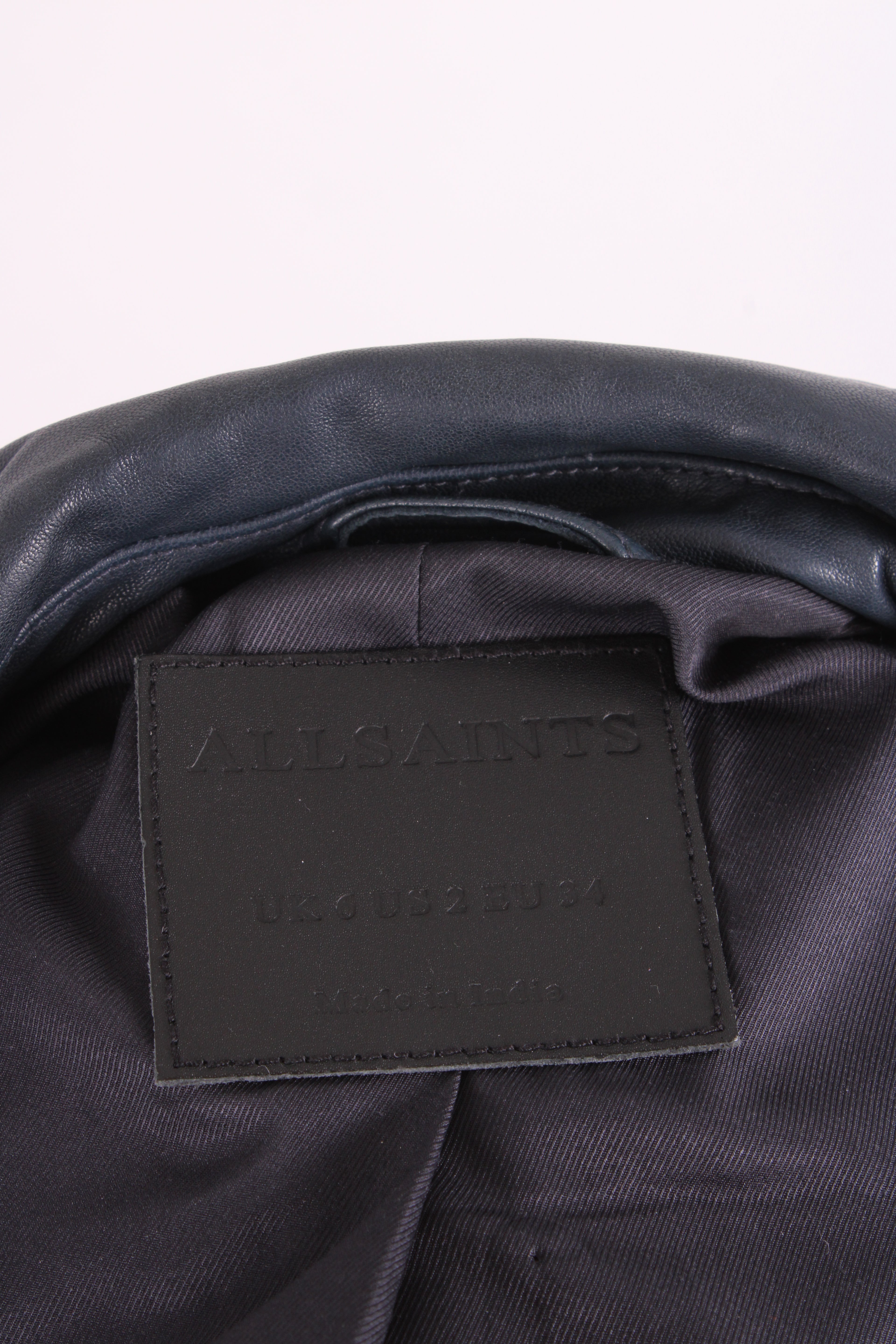 All Saints Leather Jacket Navy 6