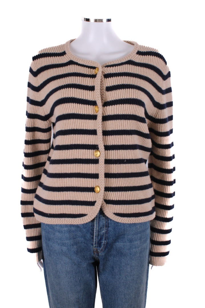 Rag & Bone L/S Stripe Cardigan Beige/ Navy M