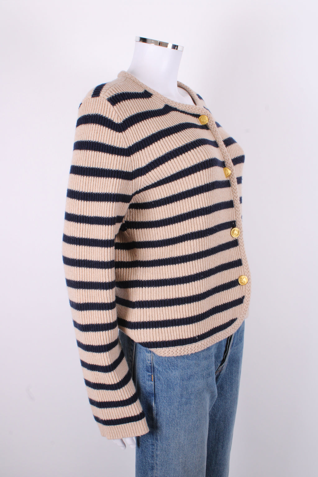 Rag & Bone L/S Stripe Cardigan Beige/ Navy M