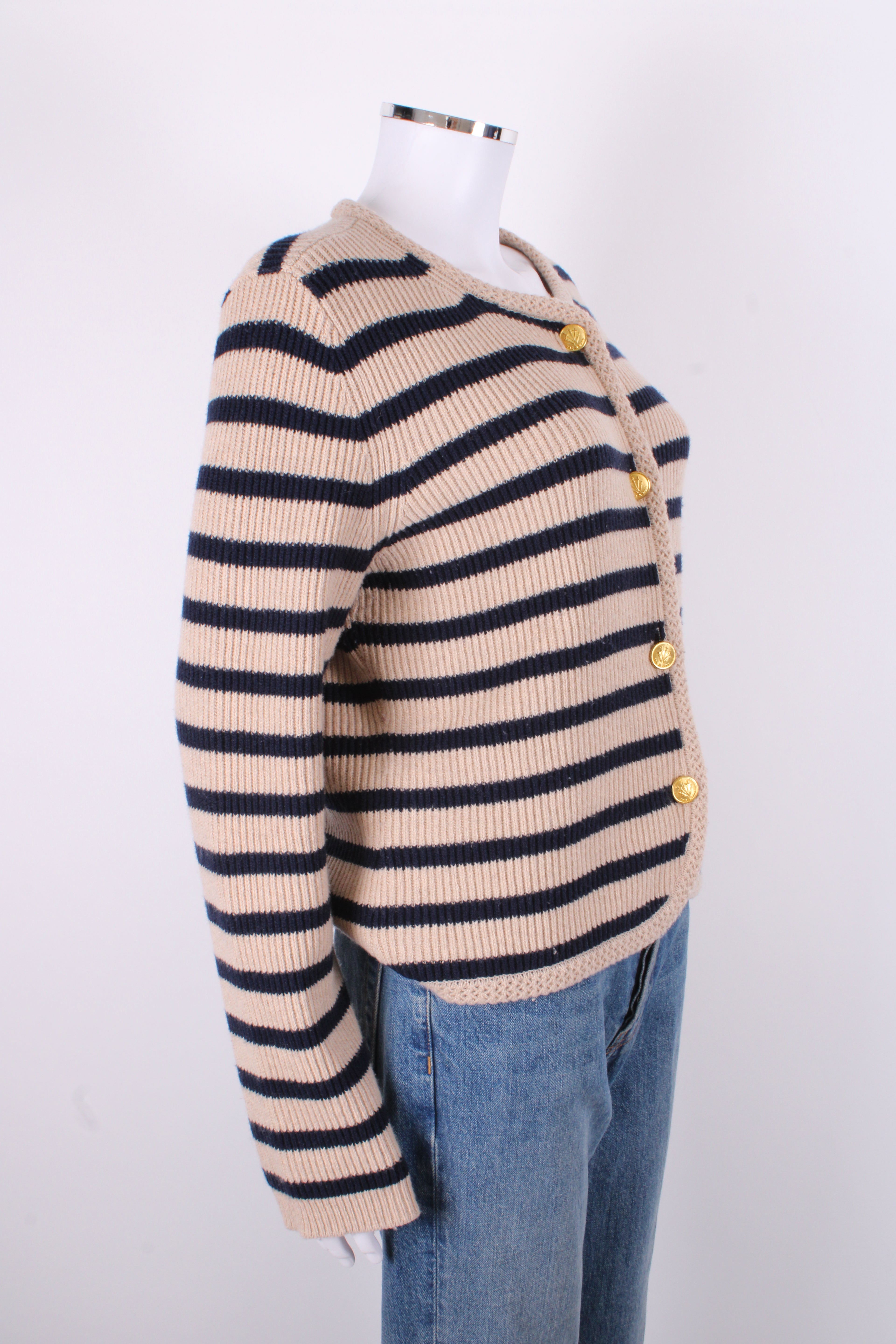Rag & Bone L/S Stripe Cardigan Beige/ Navy M
