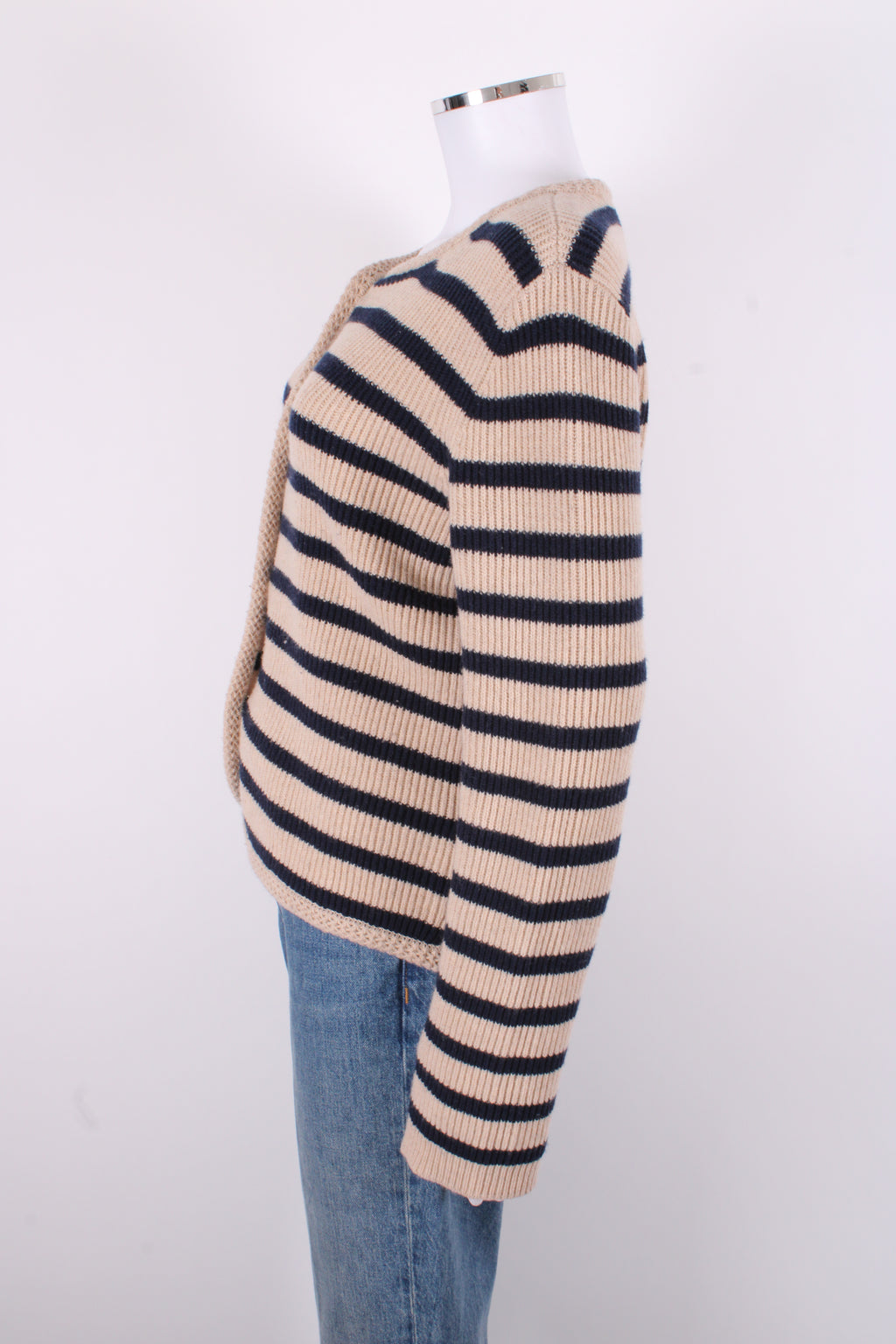 Rag & Bone L/S Stripe Cardigan Beige/ Navy M
