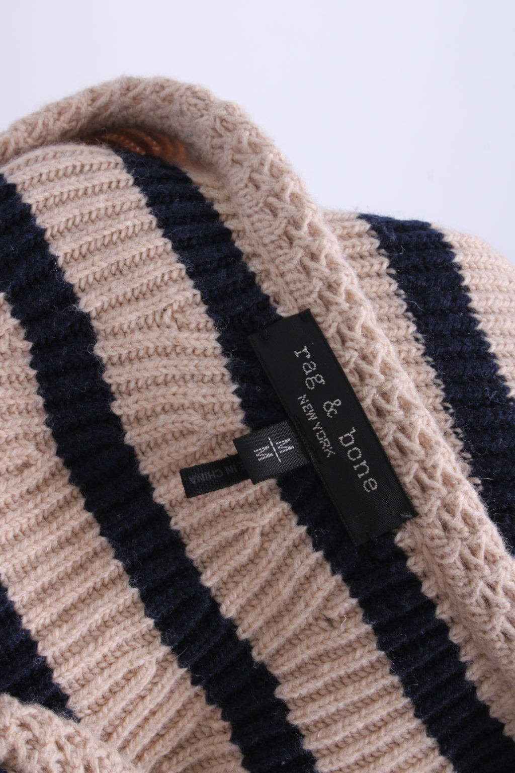 Rag & Bone L/S Stripe Cardigan Beige/ Navy M