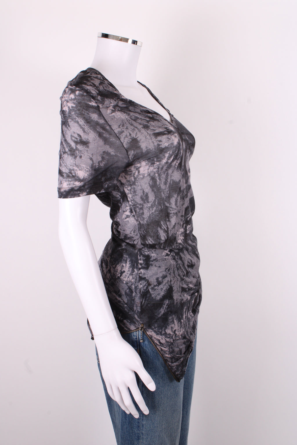 McQ S/S Side Zip Tie Dye T-shirt Grey/ Black M