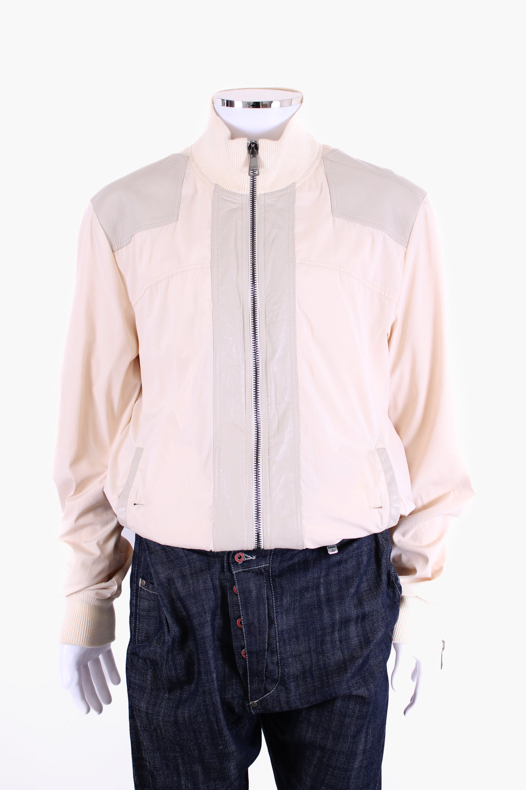 Dolce & Gabbana Nylon/ Leather Patch Jacket Cream/ Grey L