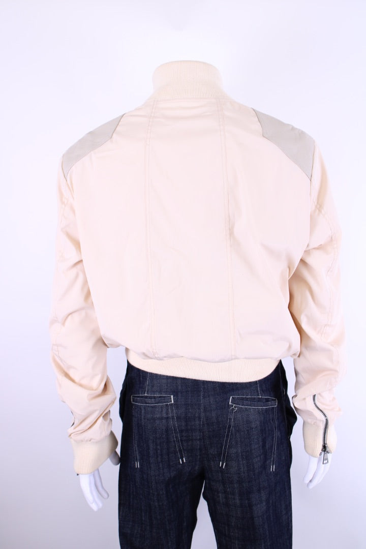 Dolce & Gabbana Nylon/ Leather Patch Jacket Cream/ Grey L