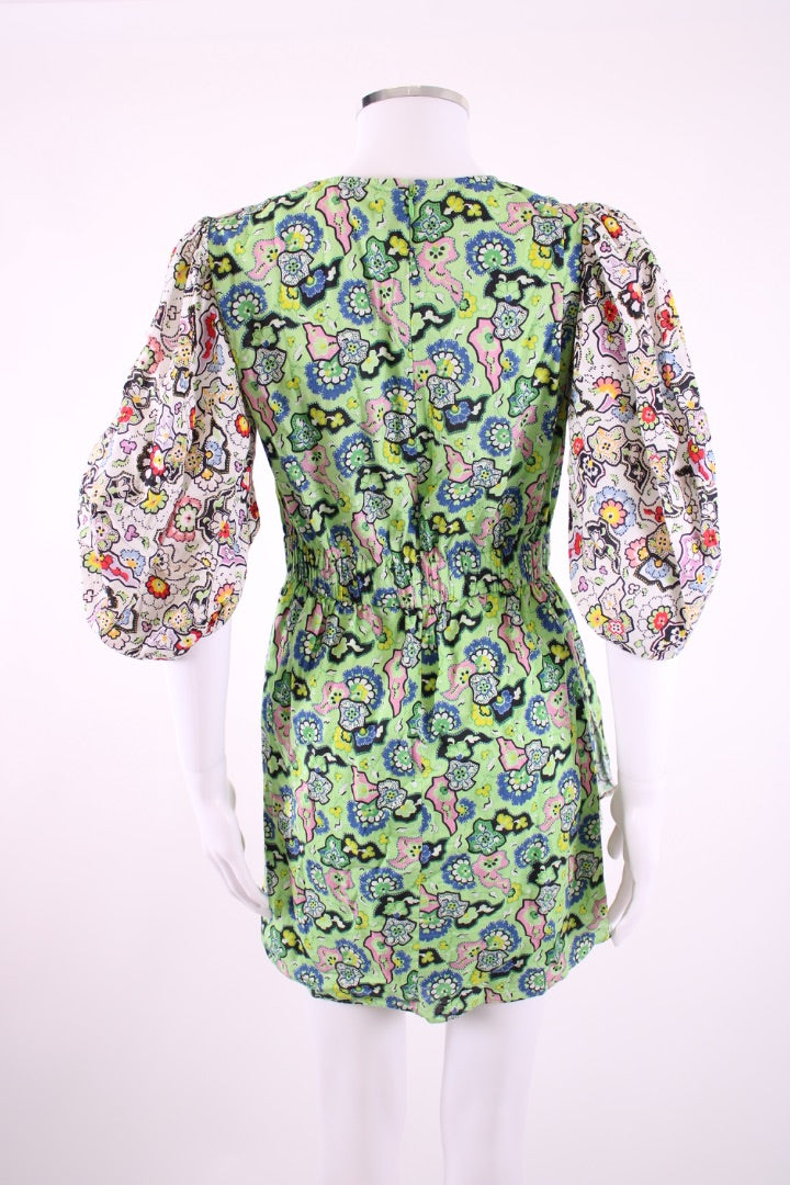 Rhode S/S Floral Ruched Dress Green/ White S
