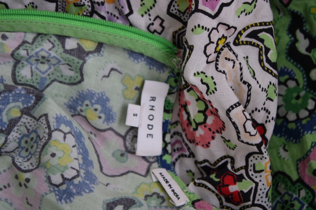 Rhode S/S Floral Ruched Dress Green/ White S