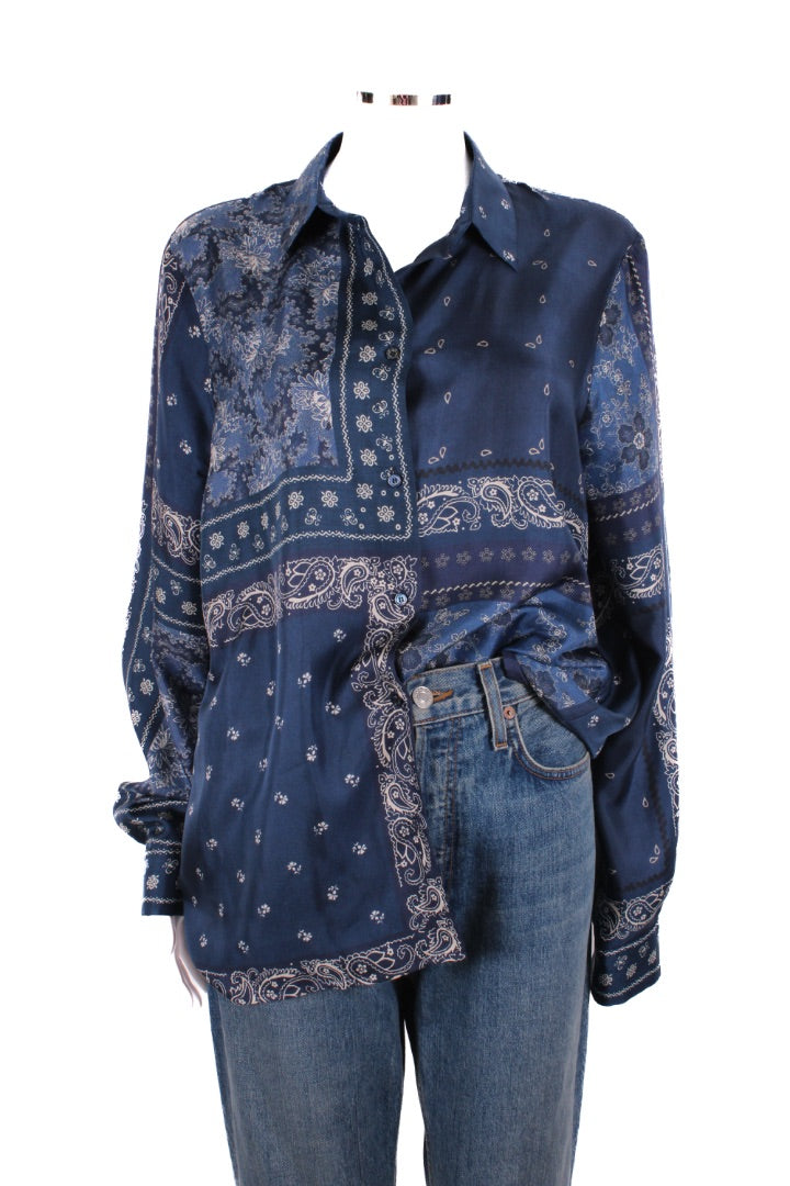 Weekend MaxMara L/S Paisley Print Shirt Navy/ White 16