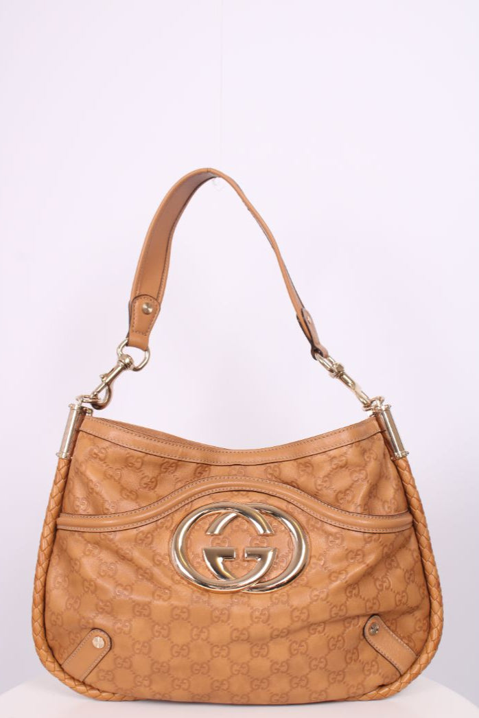 Gucci Guccissima GG Embossed Shoulder Tan