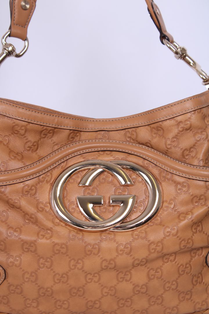 Gucci Guccissima GG Embossed Shoulder Tan