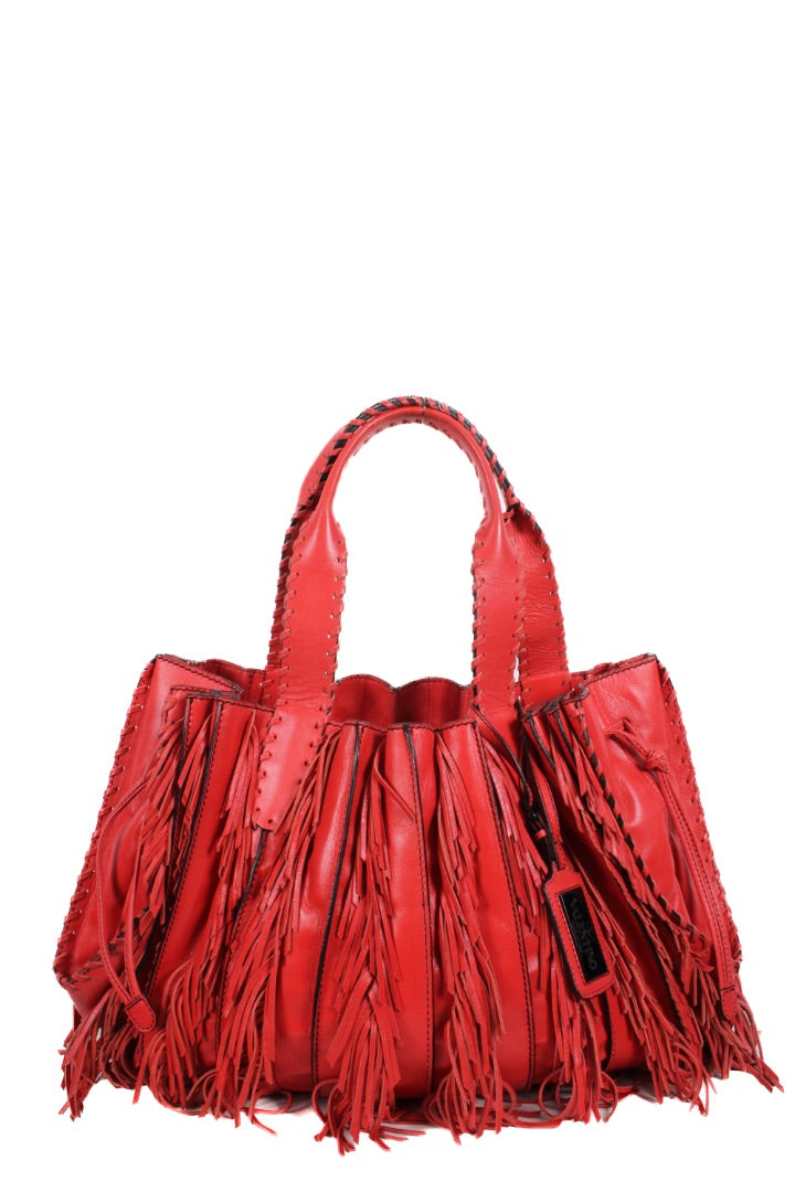 Valentino Garavani Fringe Leather Handbag Orange