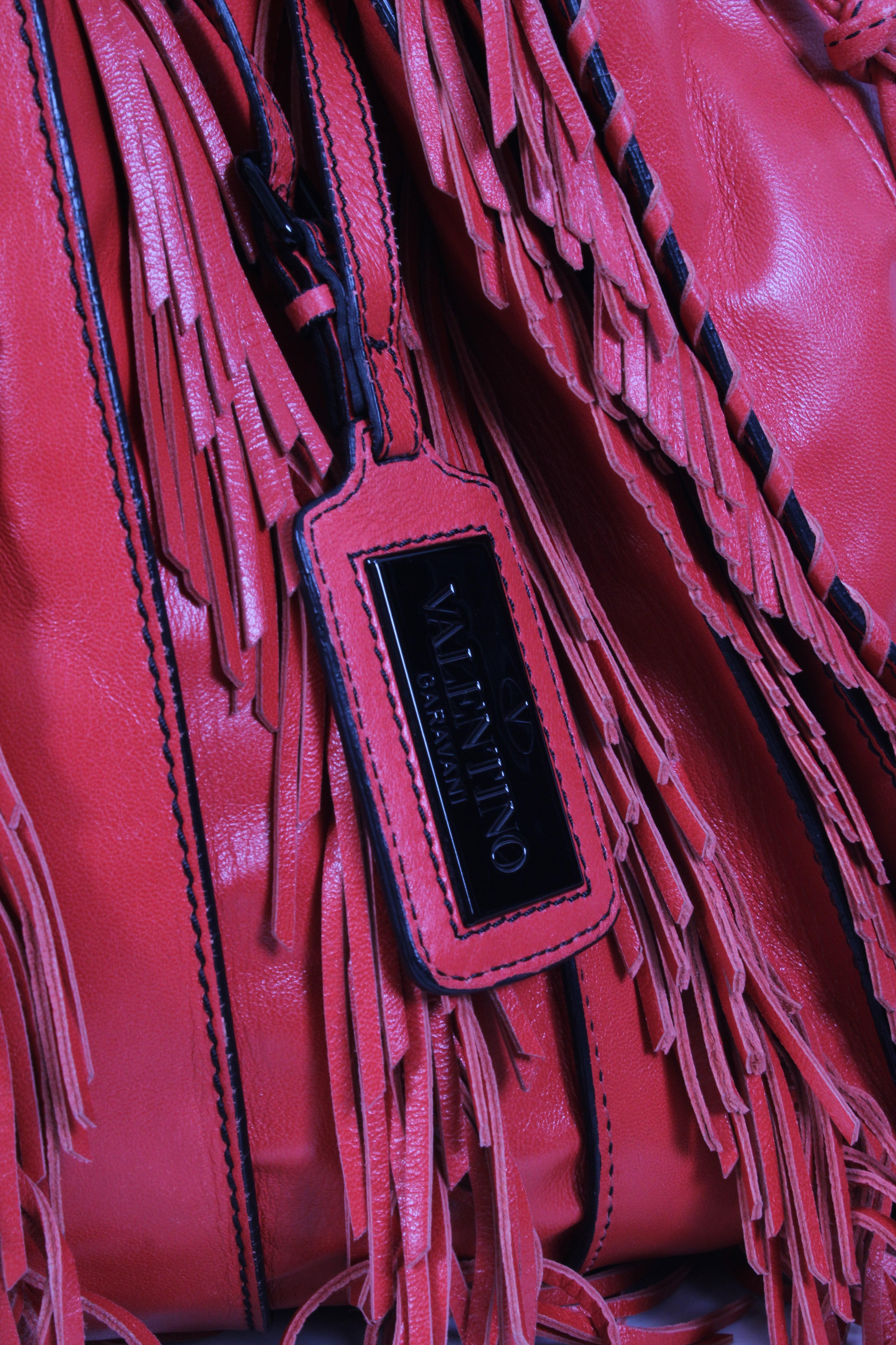 Valentino Garavani Fringe Leather Handbag Orange