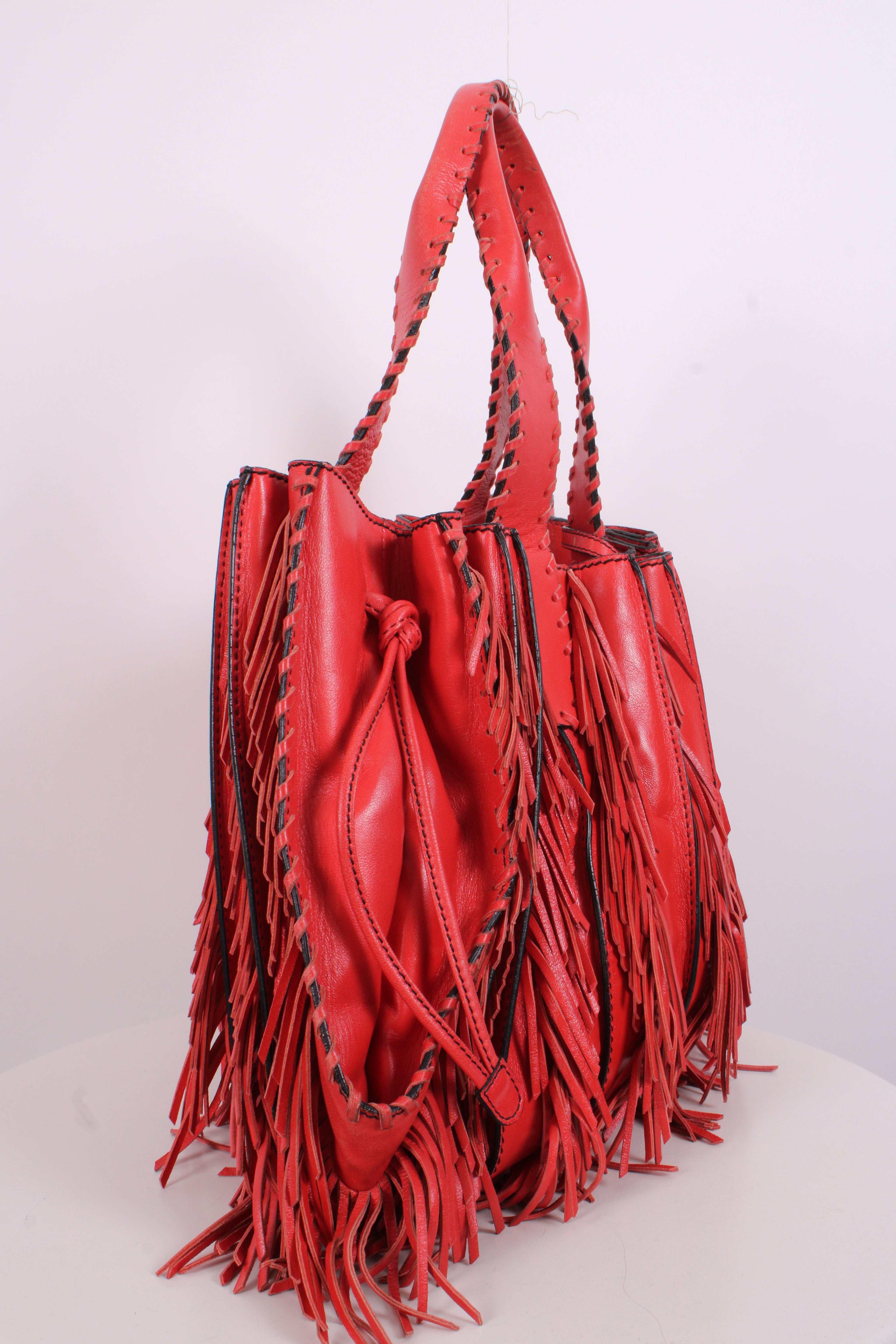 Valentino Garavani Fringe Leather Handbag Orange