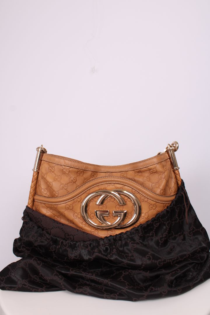 Gucci Guccissima GG Embossed Shoulder Tan
