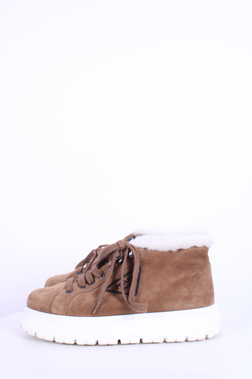 Prada Suede/ Shearling Lace-up Boots Tan 40