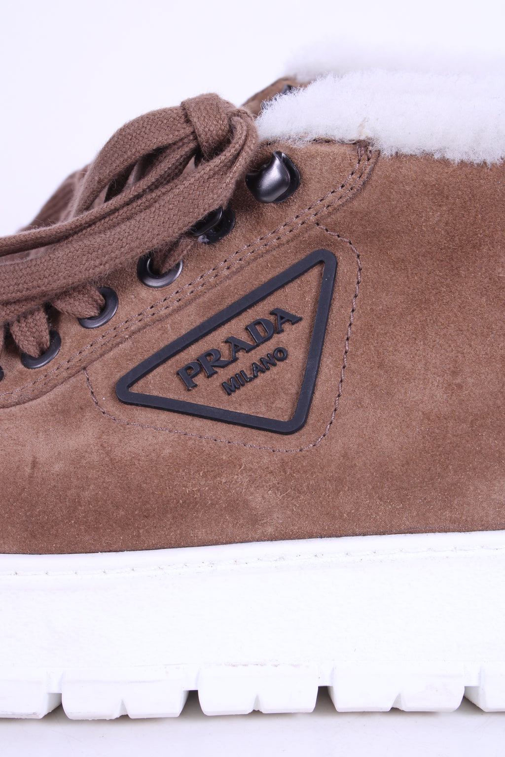 Prada Suede/ Shearling Lace-up Boots Tan 40
