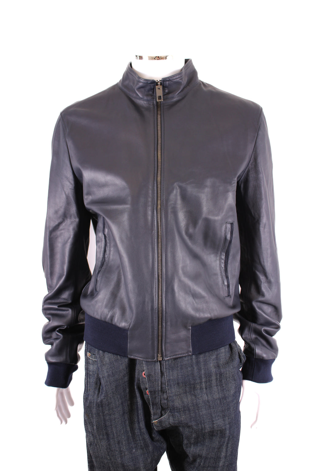 Dolce & Gabbana Leather Bomber Navy 54