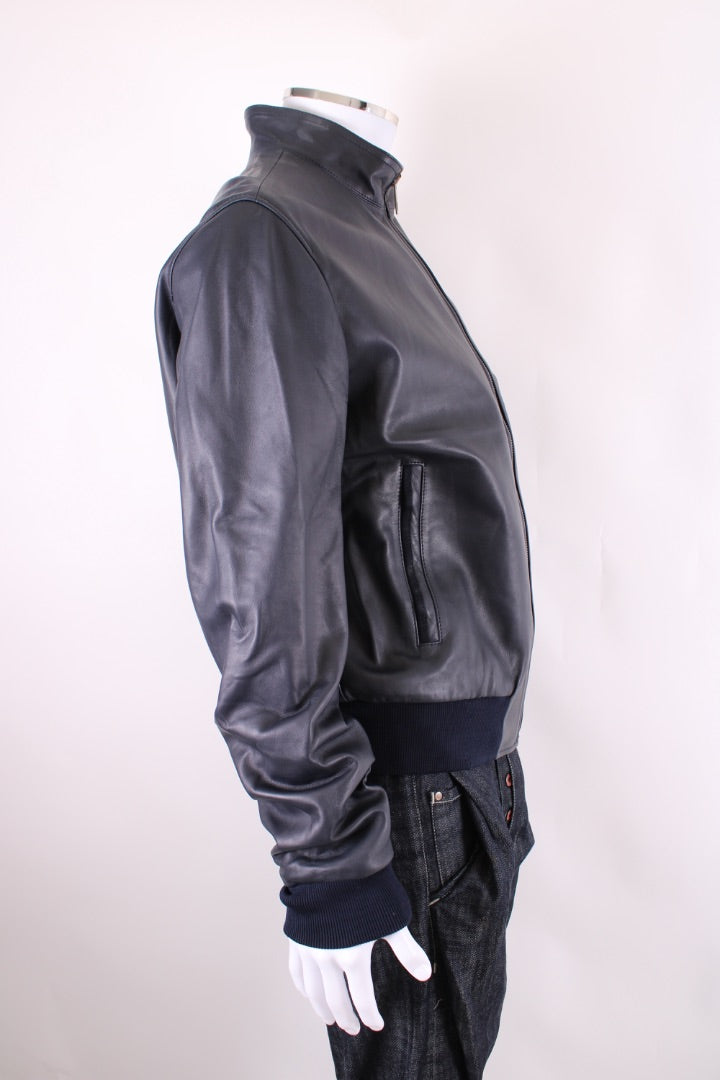 Dolce & Gabbana Leather Bomber Navy 54