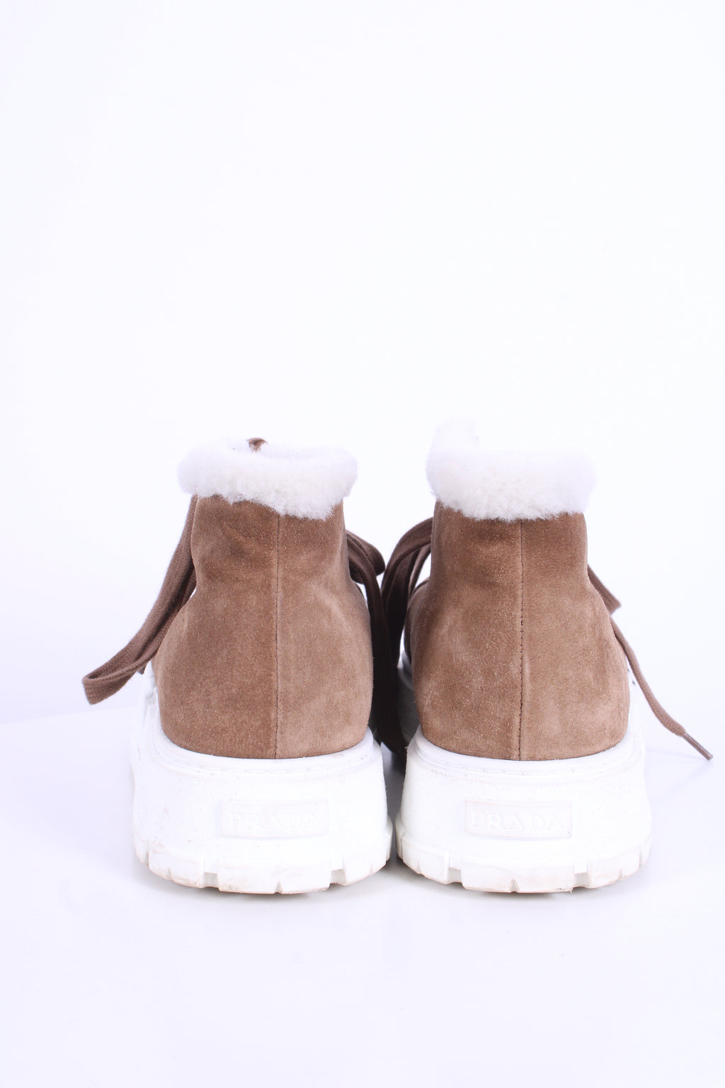 Prada Suede/ Shearling Lace-up Boots Tan 40