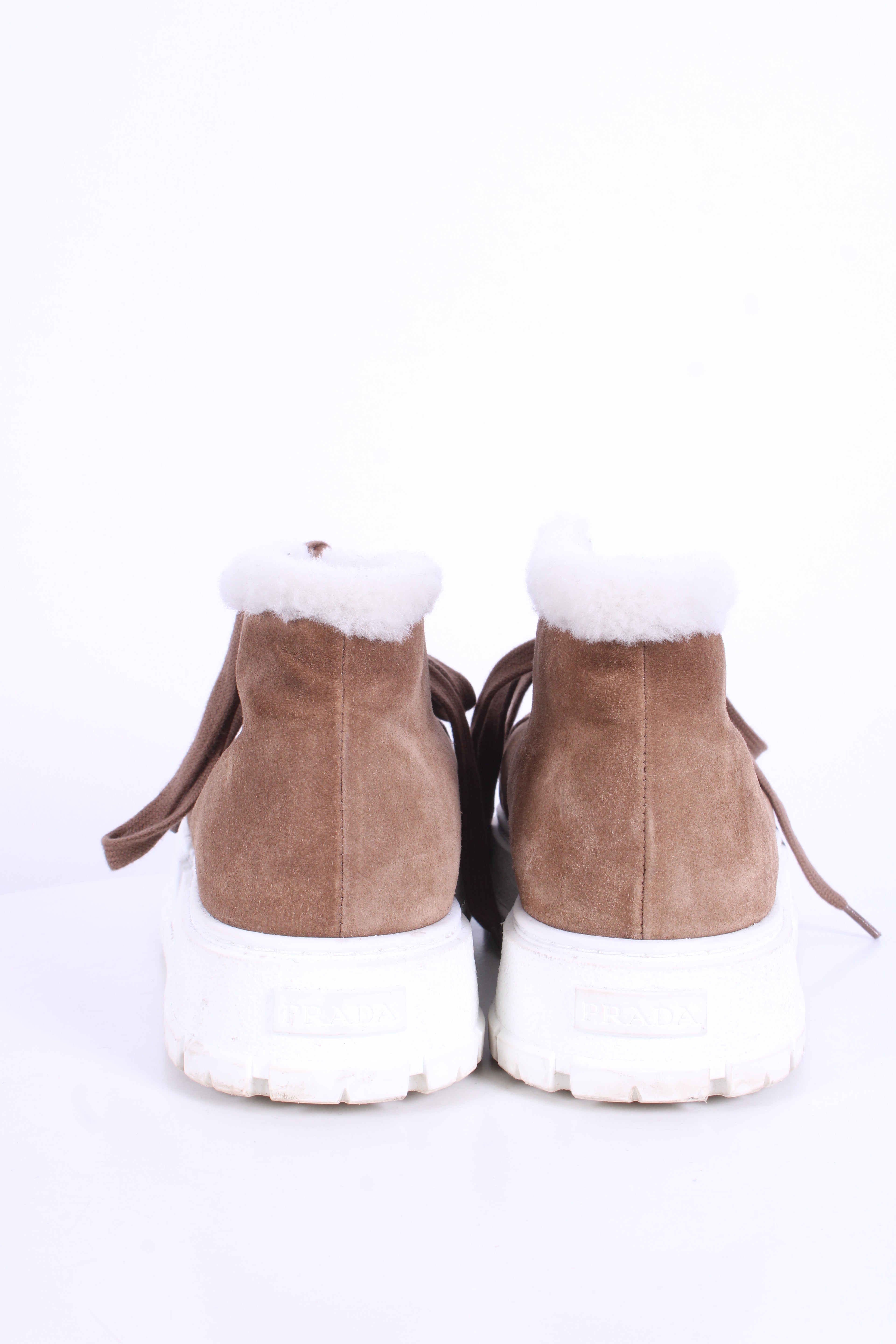Prada Suede/ Shearling Lace-up Boots Tan 40