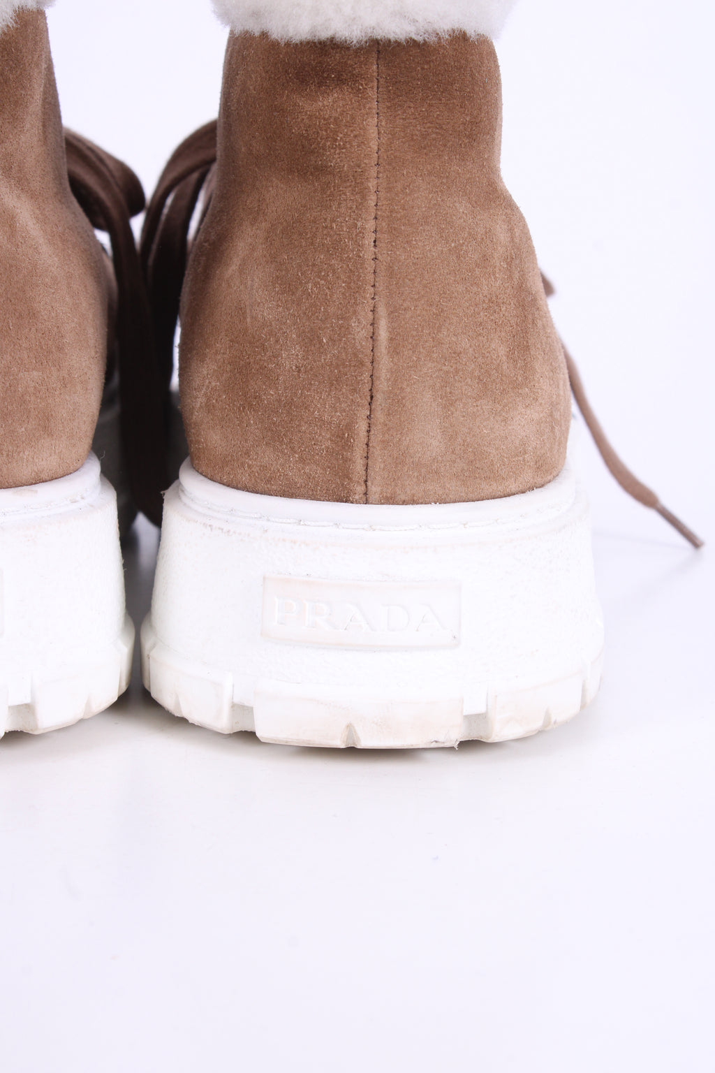 Prada Suede/ Shearling Lace-up Boots Tan 40