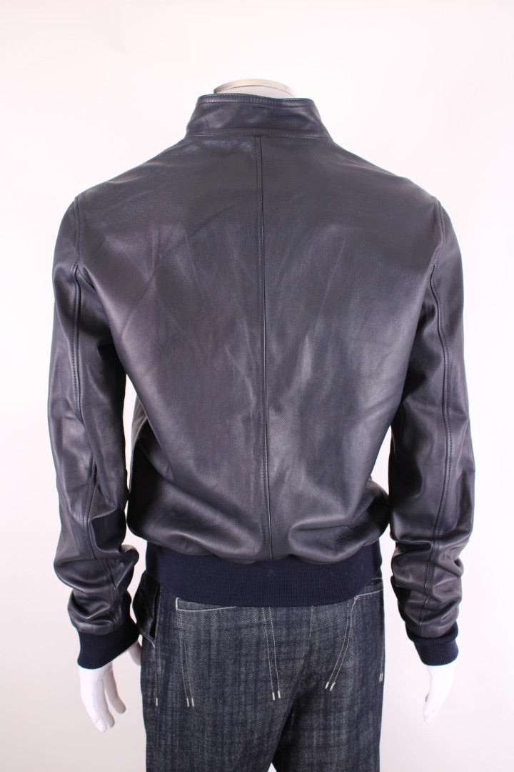 Dolce & Gabbana Leather Bomber Navy 54