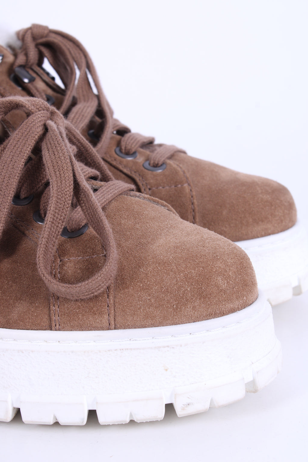 Prada Suede/ Shearling Lace-up Boots Tan 40