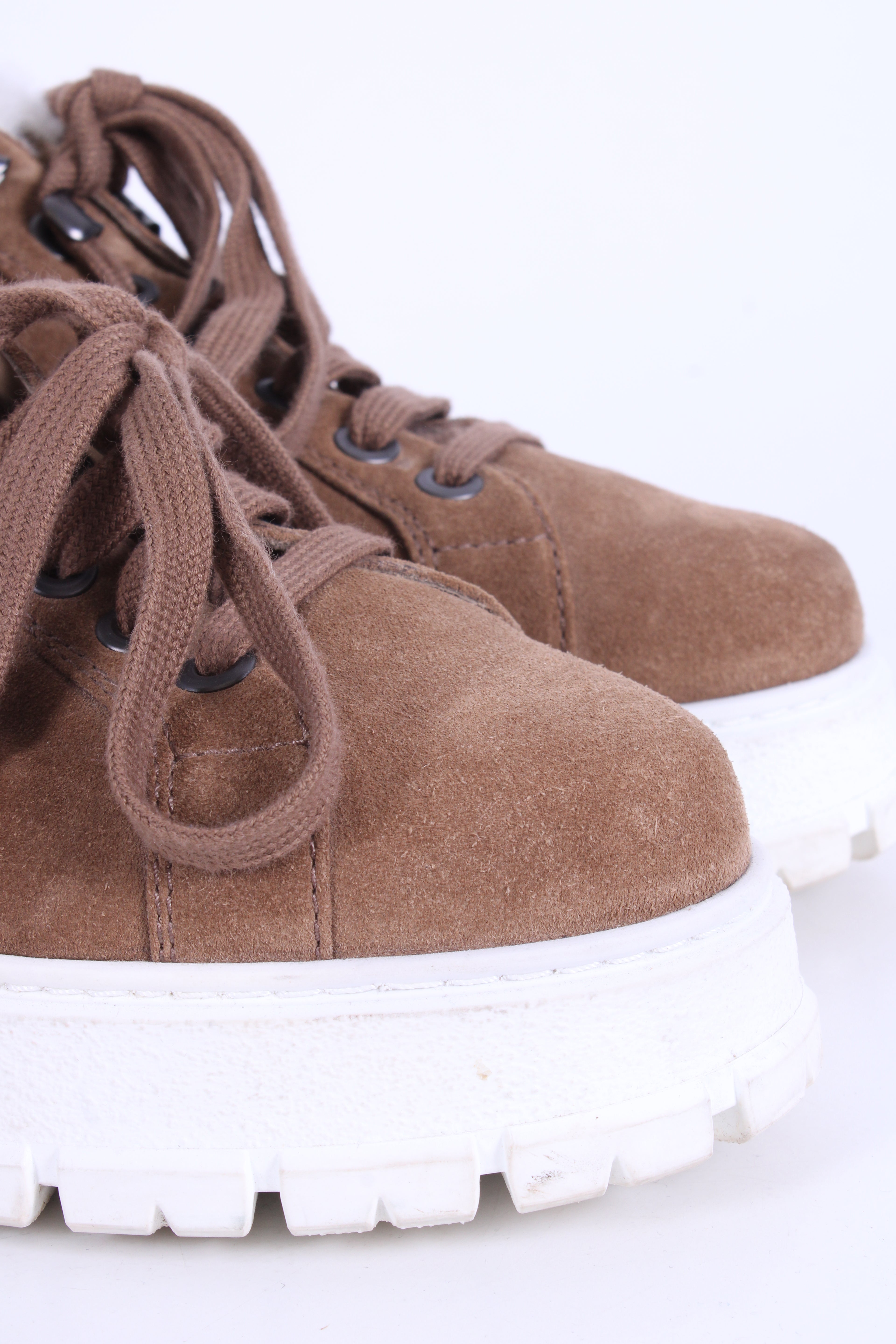 Prada Suede/ Shearling Lace-up Boots Tan 40