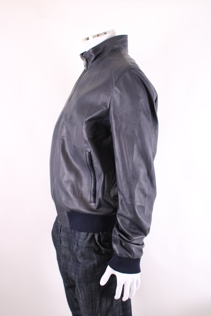 Dolce & Gabbana Leather Bomber Navy 54
