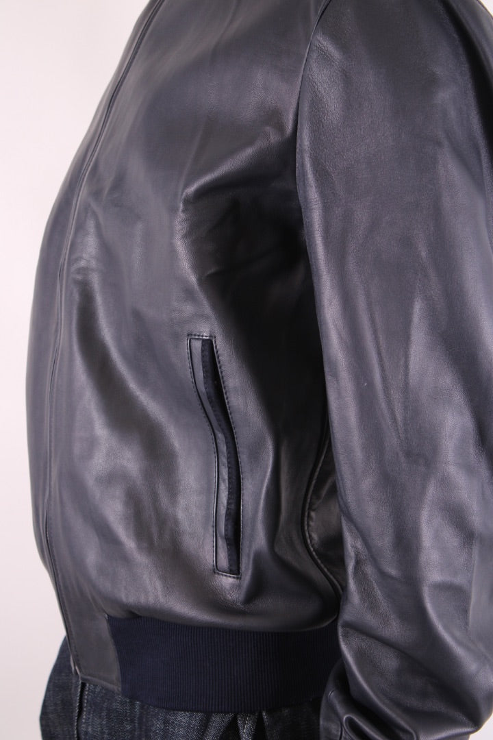 Dolce & Gabbana Leather Bomber Navy 54