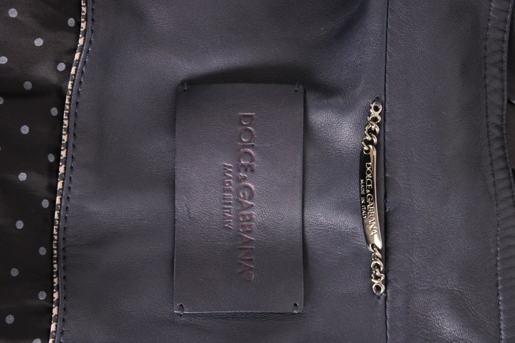 Dolce & Gabbana Leather Bomber Navy 54