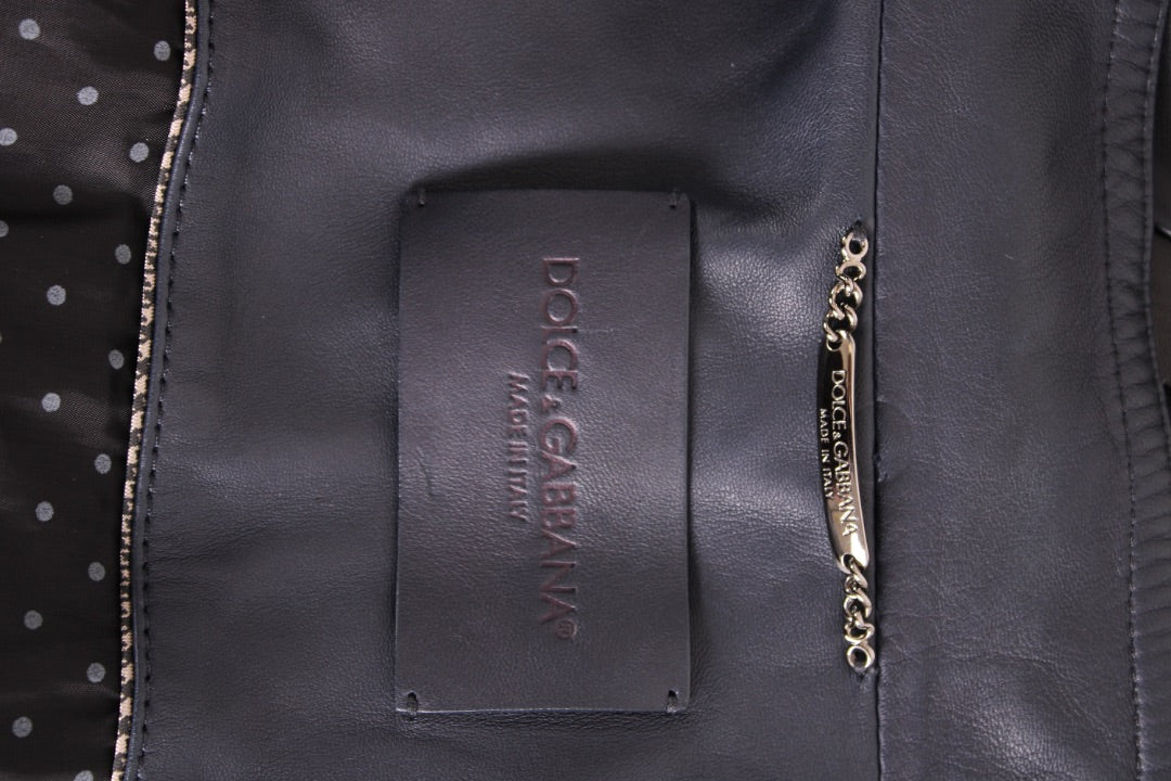 Dolce & Gabbana Leather Bomber Navy 54