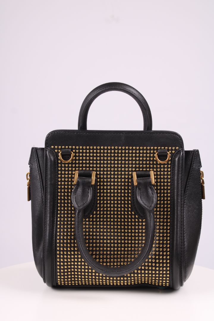 Alexander McQueen Heroine leather studded handbag Black/gold