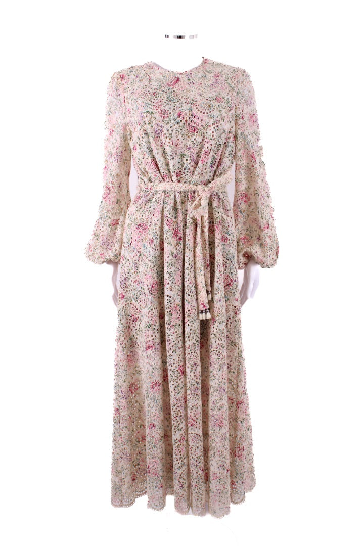 Zimmermann L/S Paisley Lace Dress Cream/ Pink 14