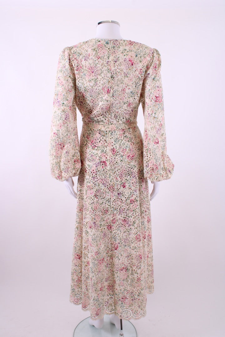 Zimmermann L/S Paisley Lace Dress Cream/ Pink 14