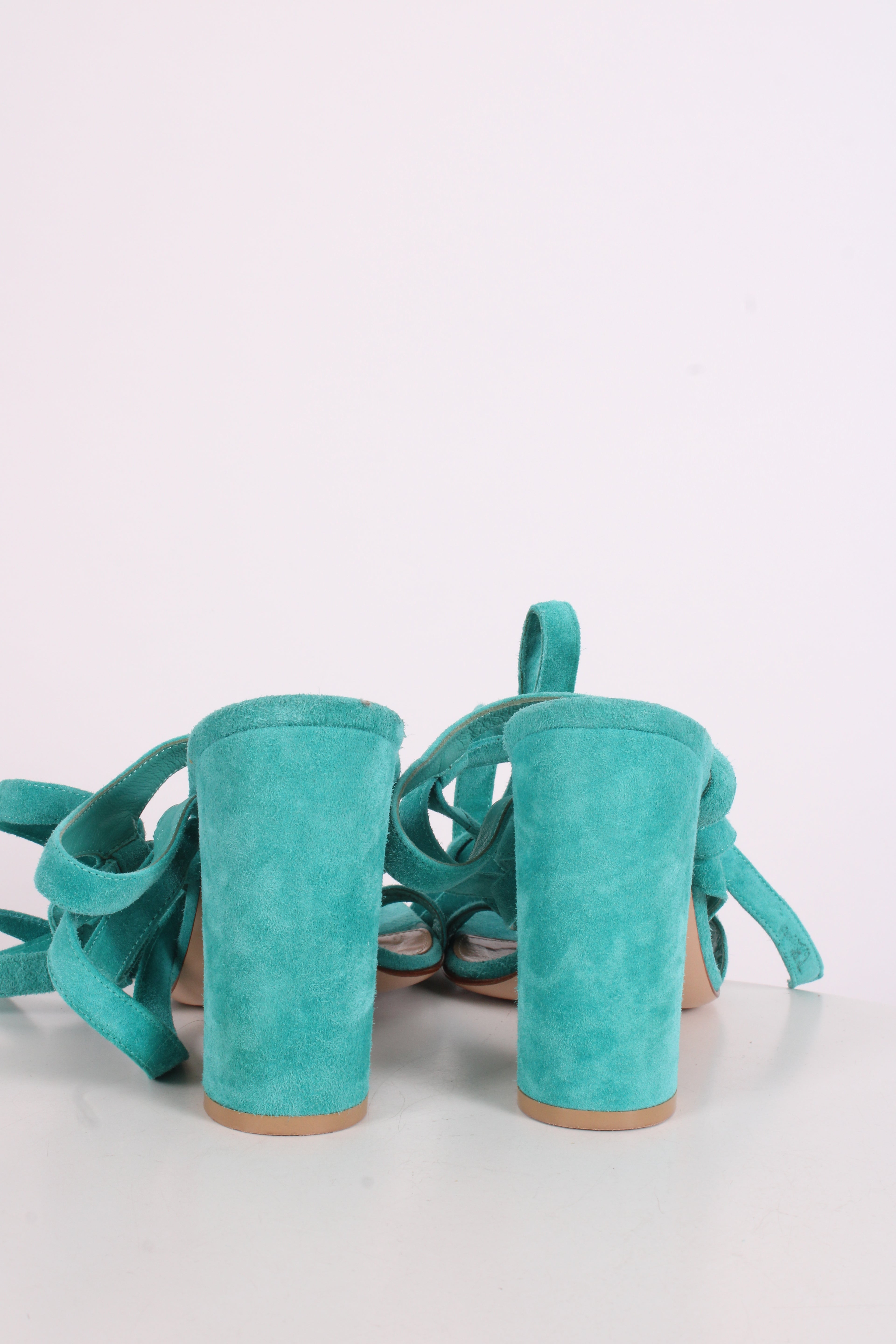 Gianvito Rossi Suede Tie Heels Turquoise 40