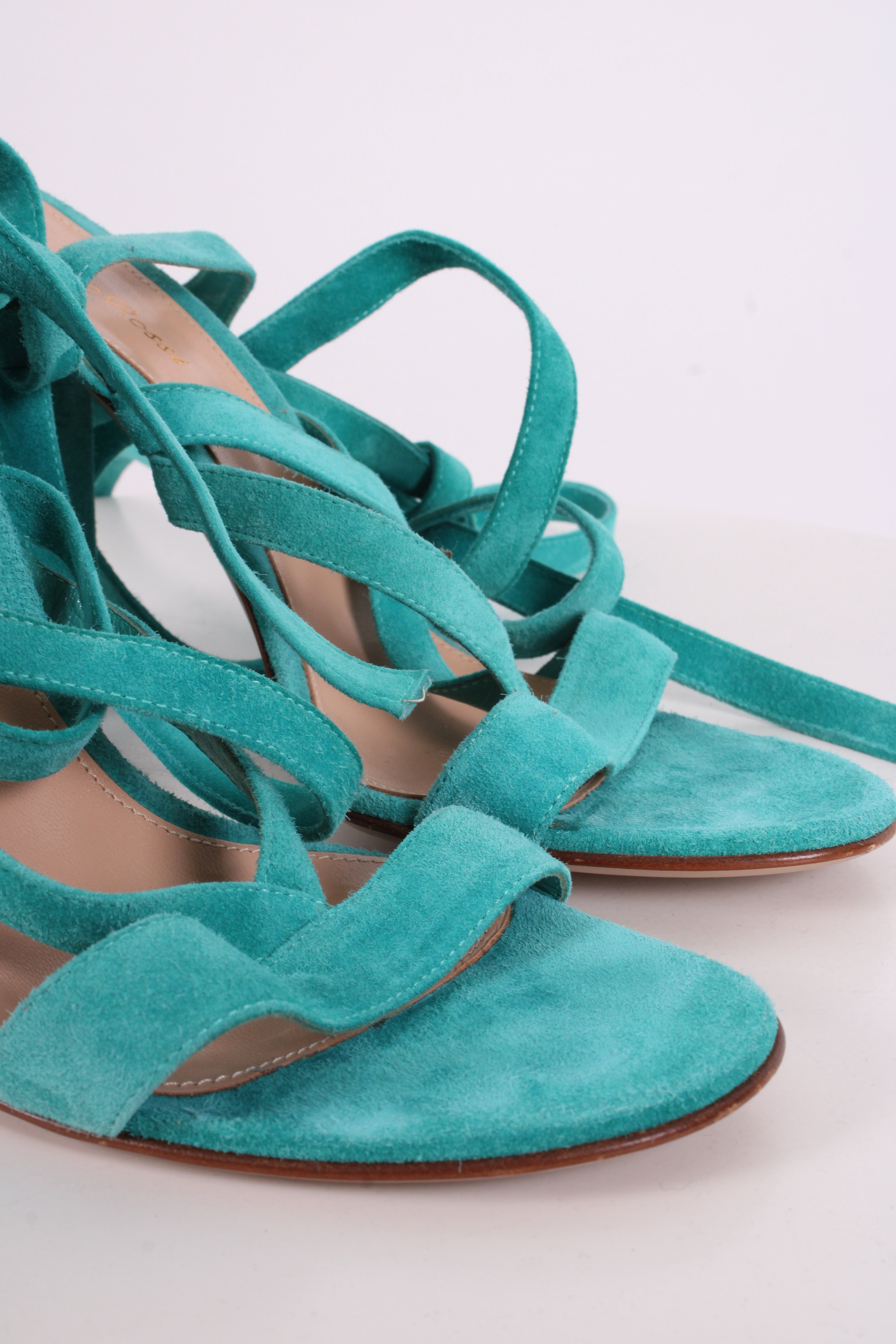 Gianvito Rossi Suede Tie Heels Turquoise 40