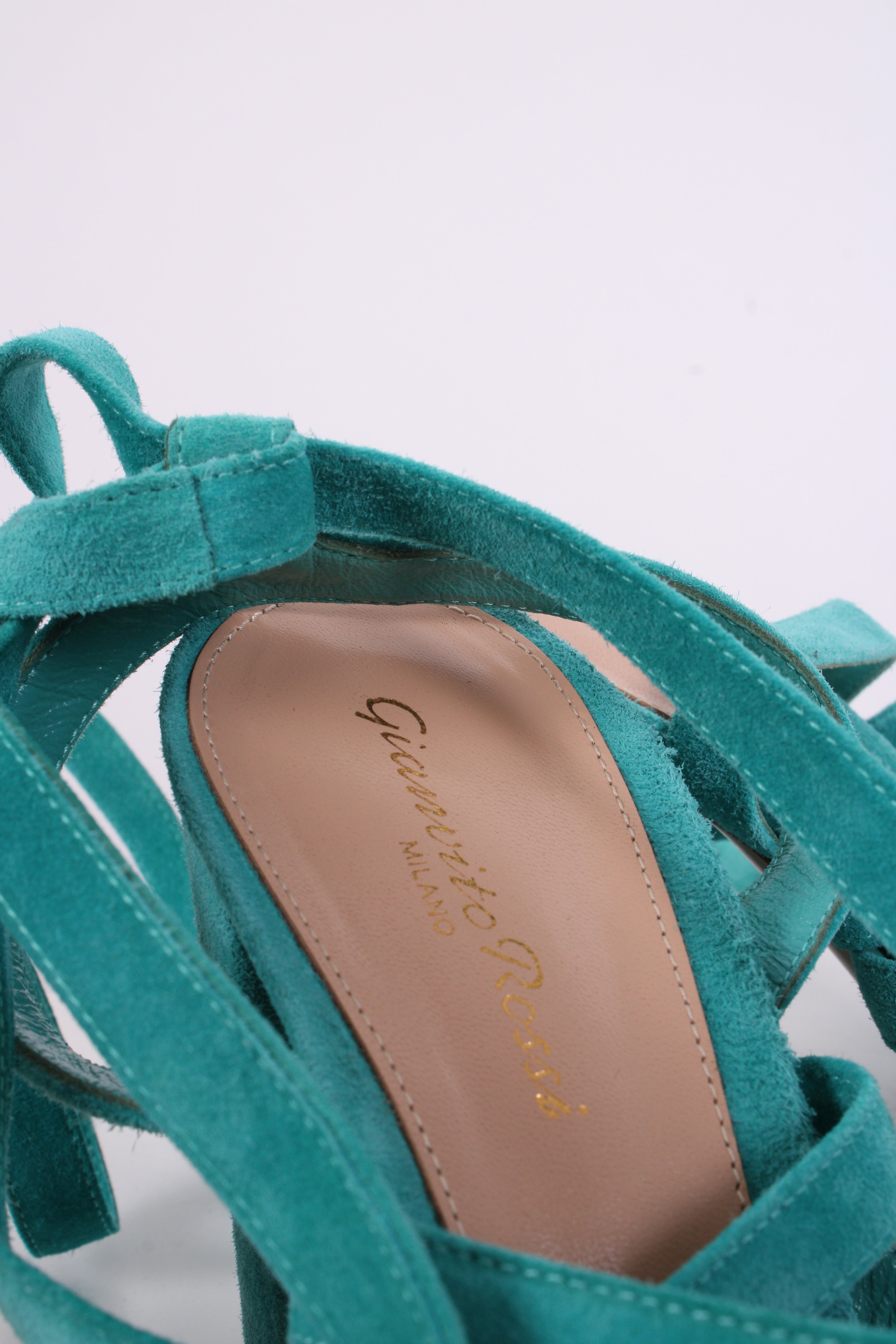 Gianvito Rossi Suede Tie Heels Turquoise 40