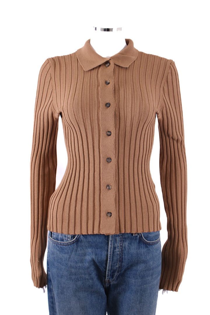 Anine Bing L/S Ribbed Knit Top Tan S
