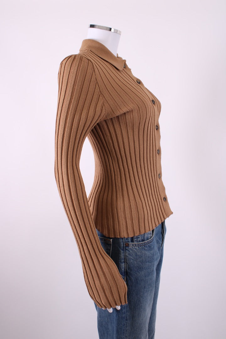 Anine Bing L/S Ribbed Knit Top Tan S