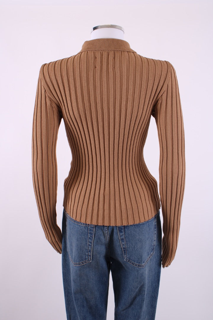 Anine Bing L/S Ribbed Knit Top Tan S