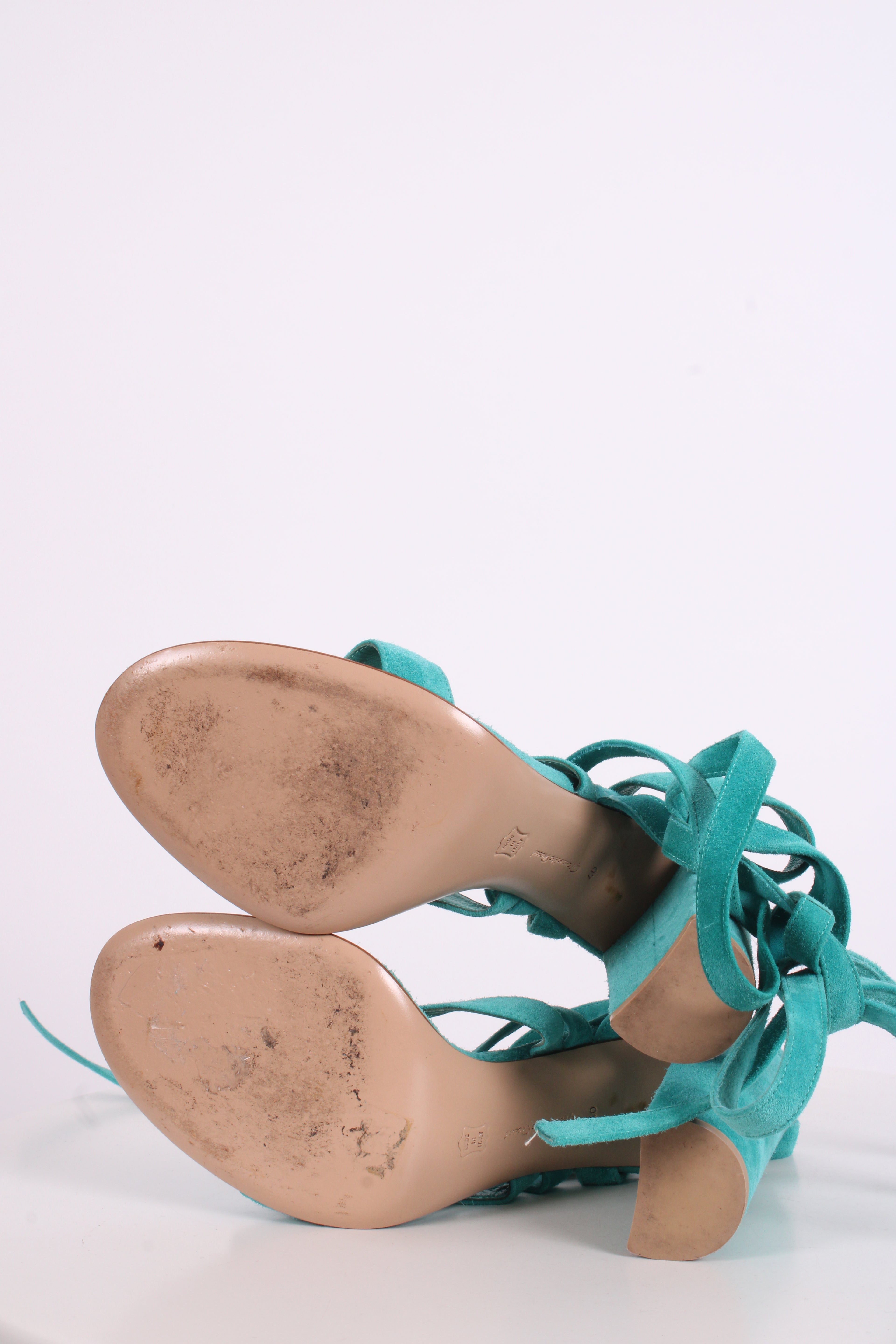 Gianvito Rossi Suede Tie Heels Turquoise 40