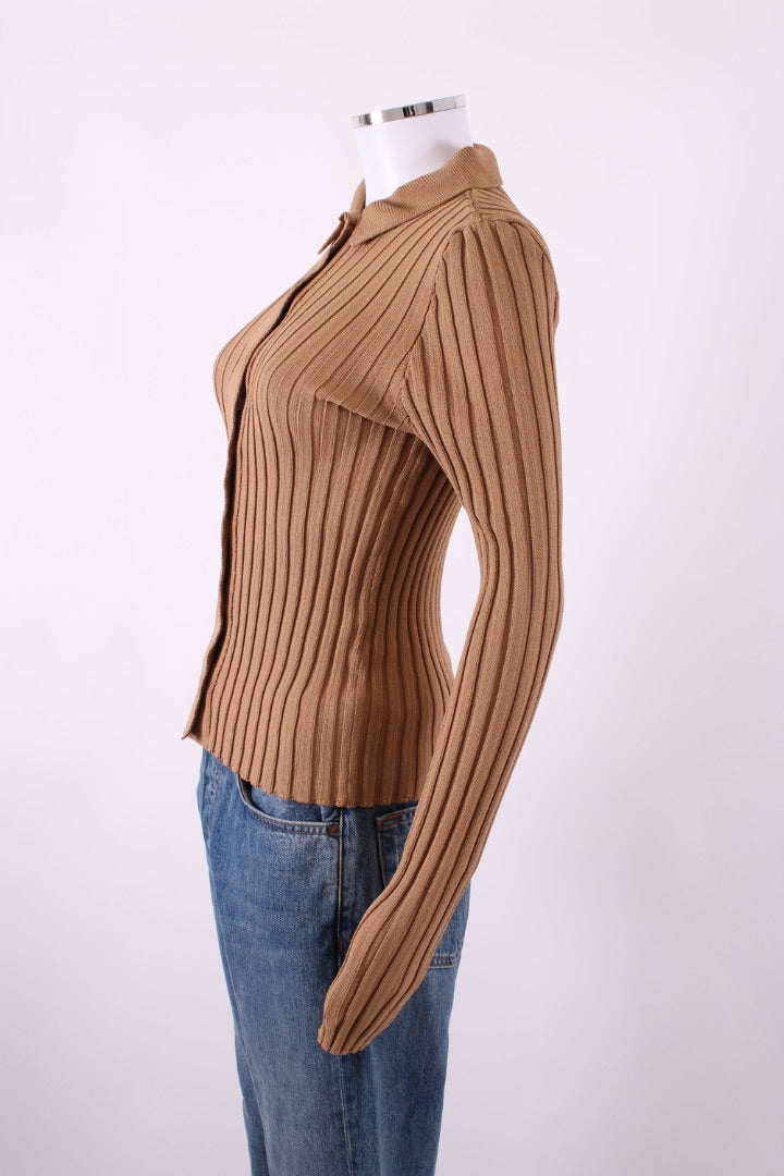 Anine Bing L/S Ribbed Knit Top Tan S