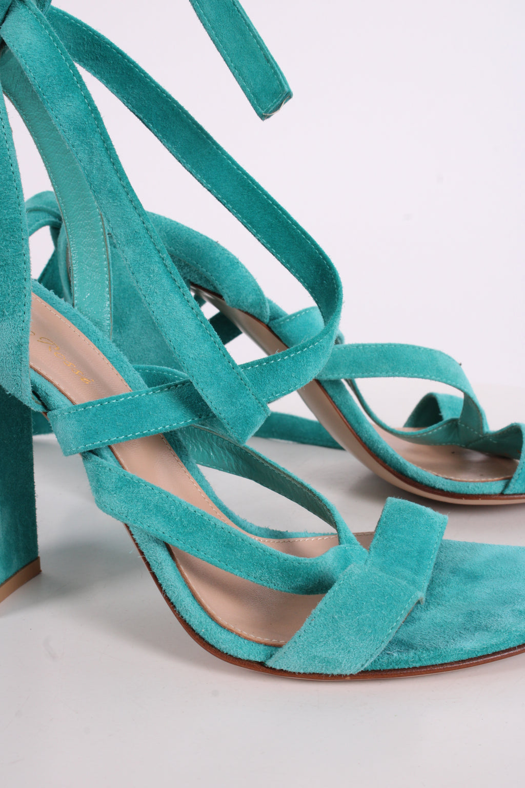 Gianvito Rossi Suede Tie Heels Turquoise 40