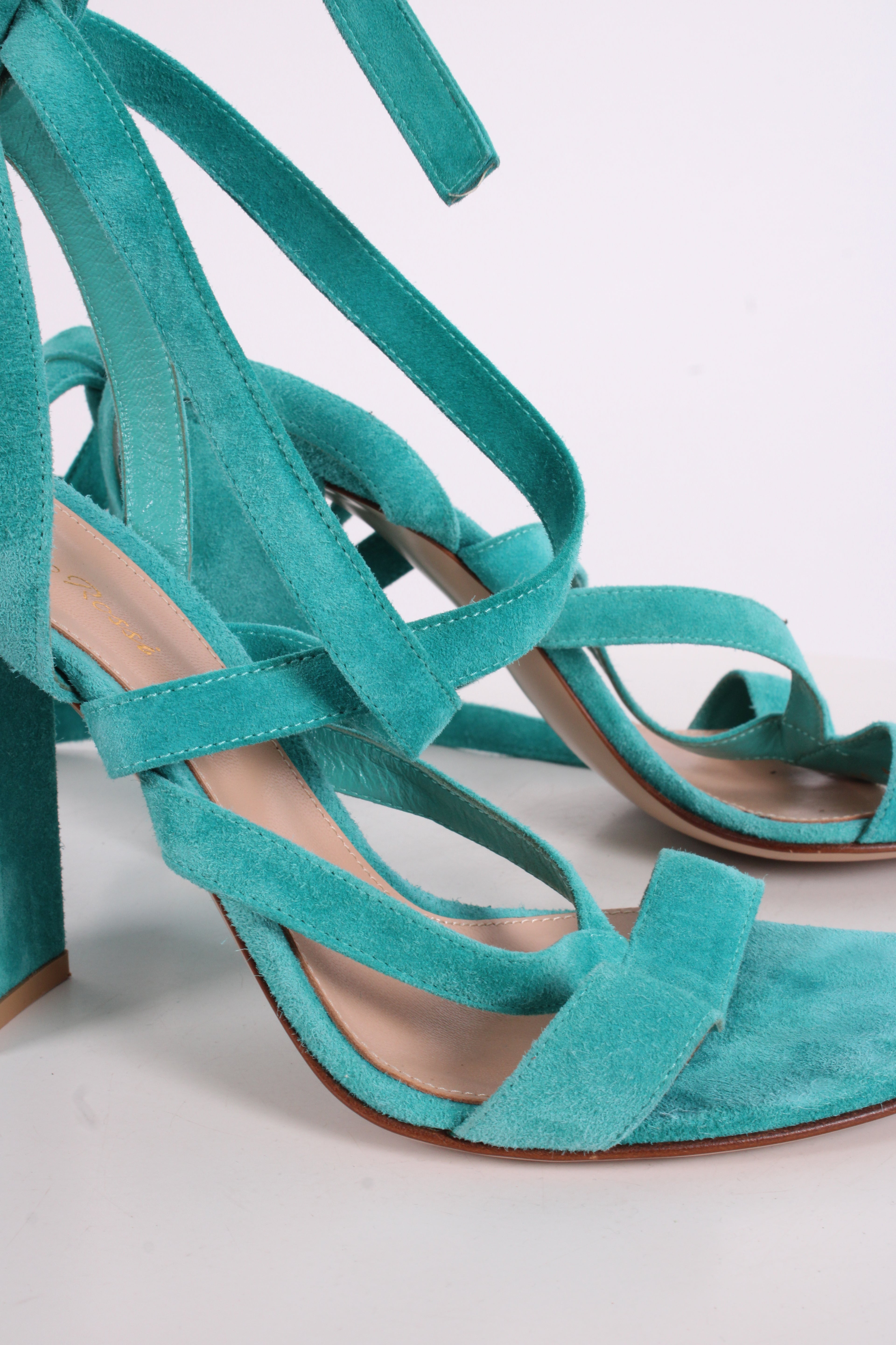 Gianvito Rossi Suede Tie Heels Turquoise 40